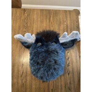 Vintage Blue Moose Head Plush Wall Hang Mount Antler Stuffed Animal House Canada